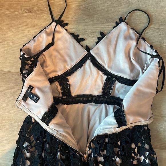 AQUA Black Illusion Crochet Lace Corset Bodice Midi Party Dress M - Picture 9 of 9